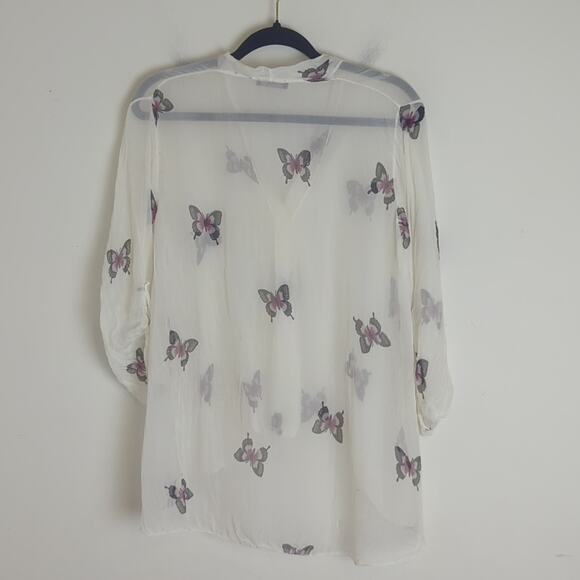 Lola Made in Italy White Butterfly Print Sheer Blouse Size Small - Picture 11 of 12
